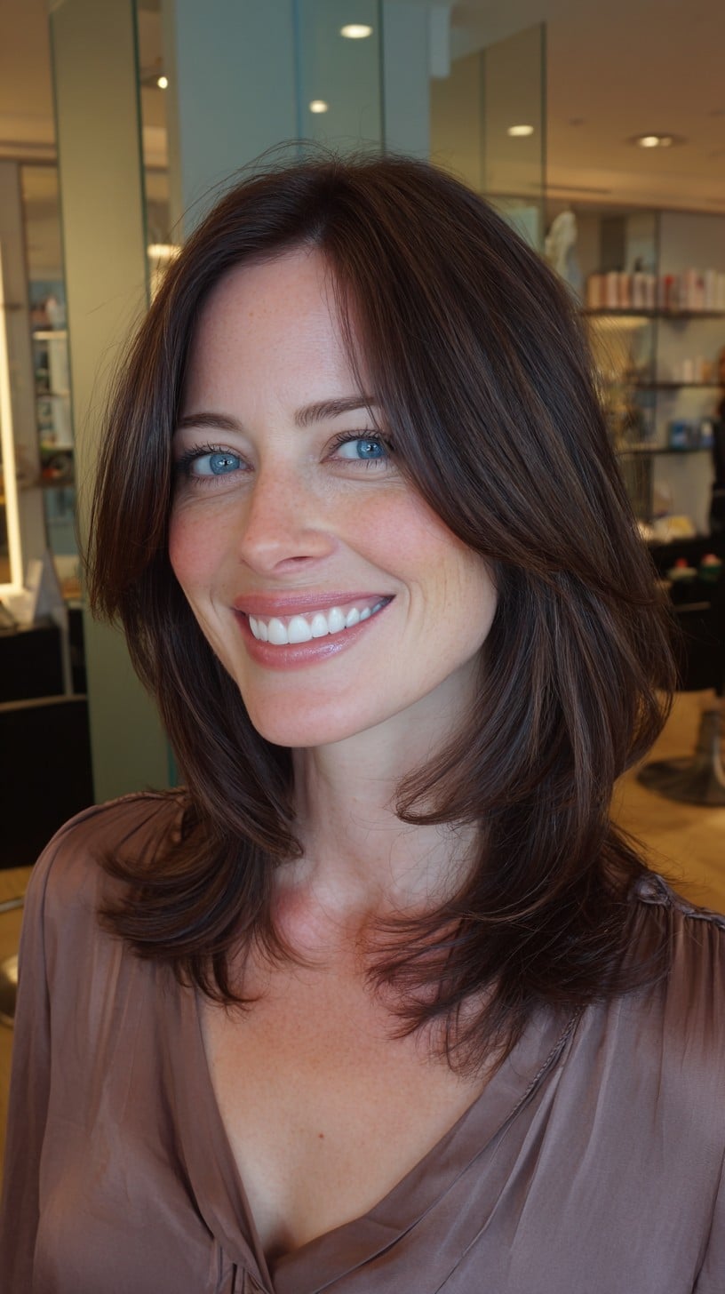 Brushed-Out Shoulder-Grazing Hush Cut with Crown Stack