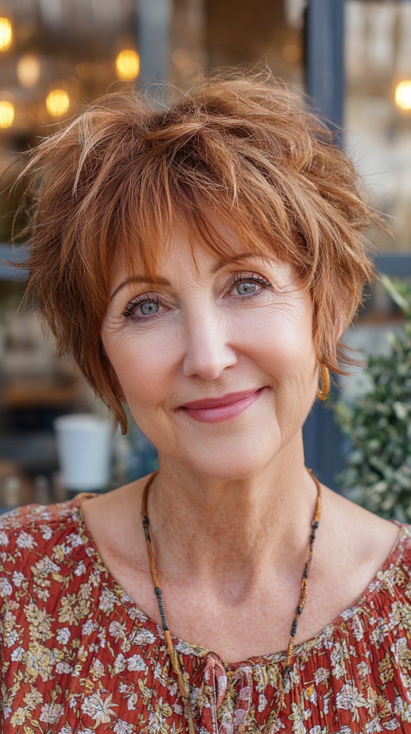 Choppy Copper Short Shag with Feathered Micro-Fringe