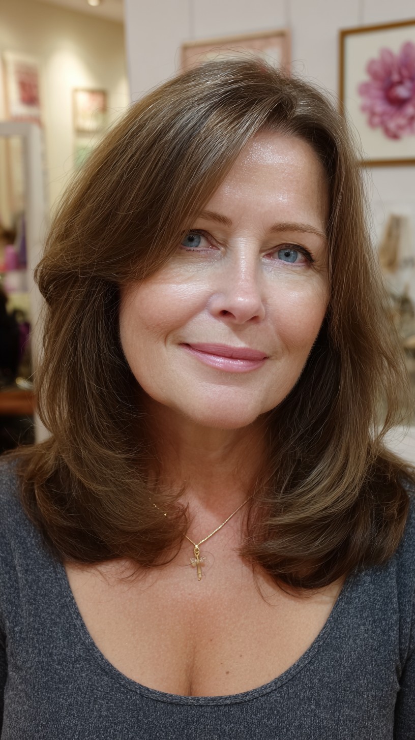 Classic Ash-Brown Shoulder-Grazing Hush Cut with Rounded Perimeter