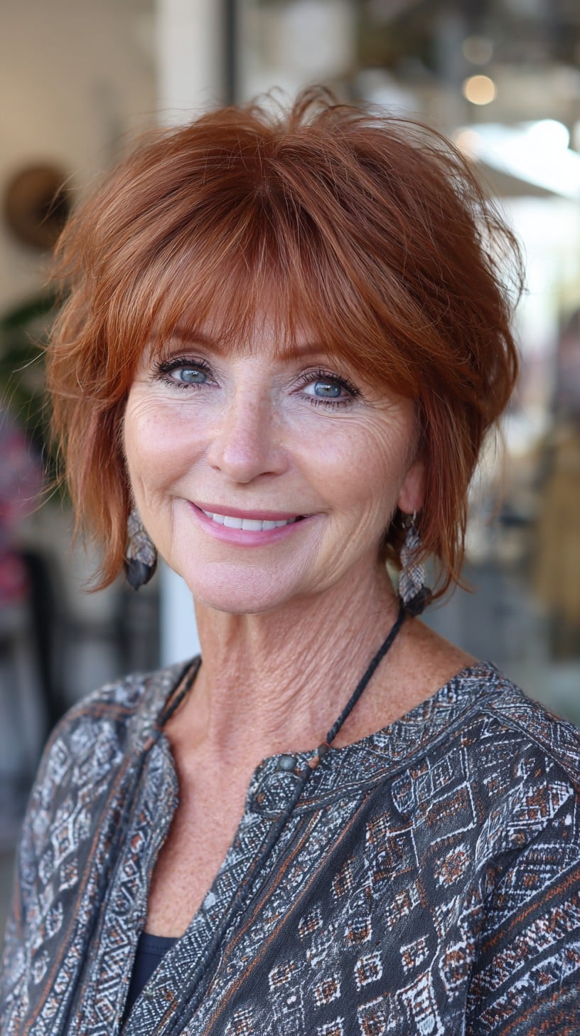 Copper Textured Shag with Cropped Fringe