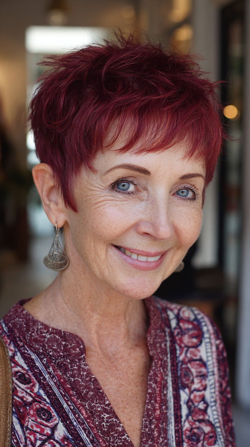 Cropped Berry Pixie with Feathered Micro-Fringe