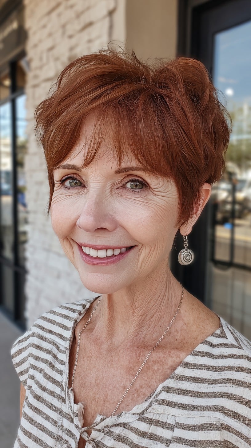 Cropped Copper Pixie with Feathered Crown and Wispy Middle Fringe