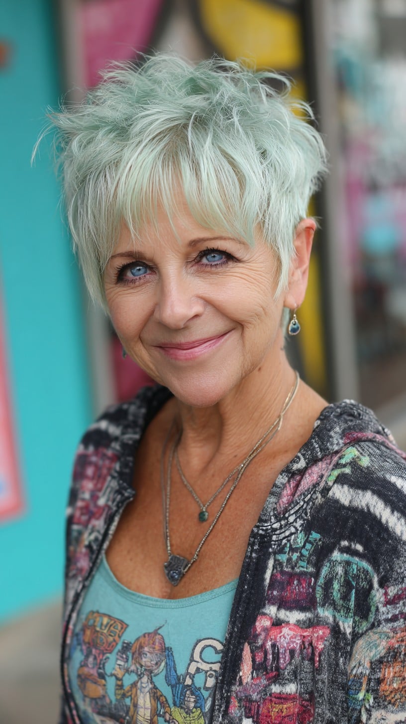 Feathered Ashy Mint Pixie with Tapered Nape