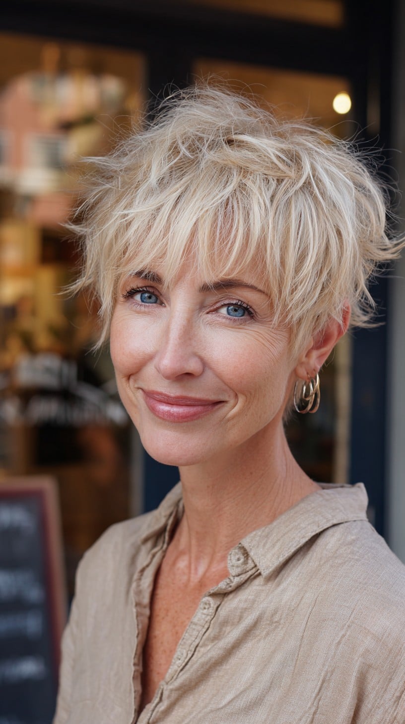 Feathered Platinum Pixie with Tousled Crown