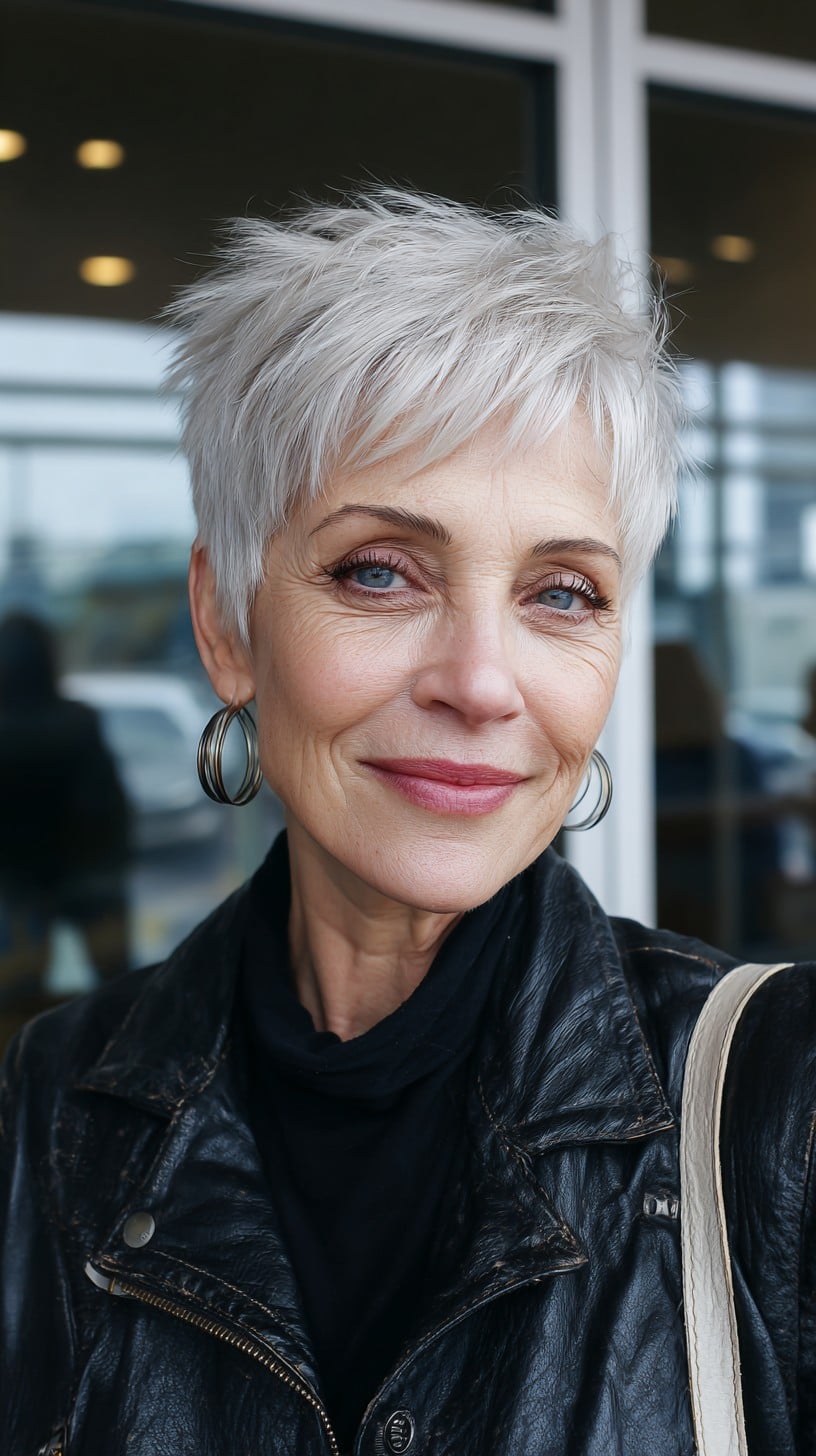 Feathered Silver Pixie with Tousled Crown and Micro Fringe