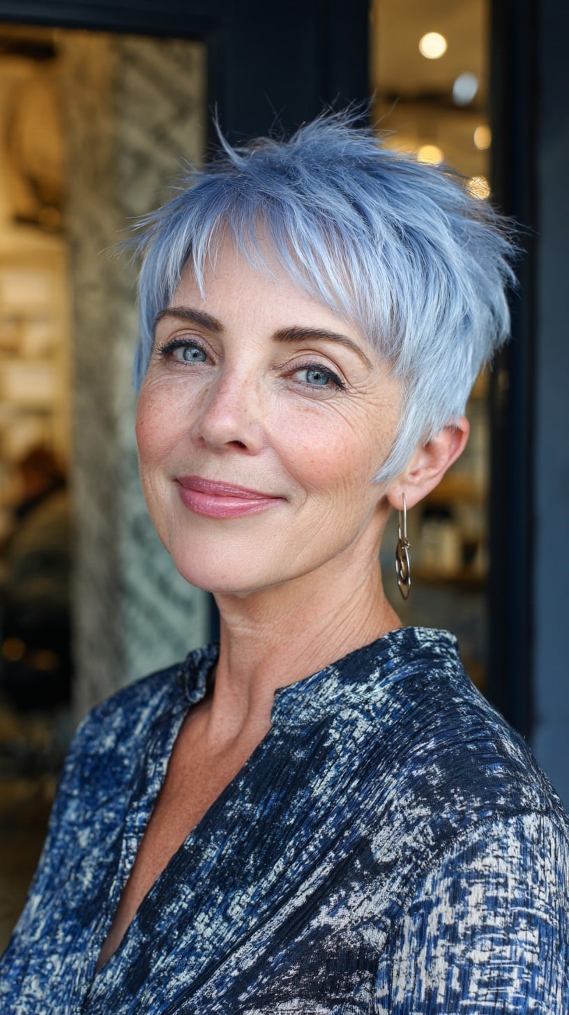 Icy Periwinkle Feathered Micro Pixie with Wispy Micro-Fringe