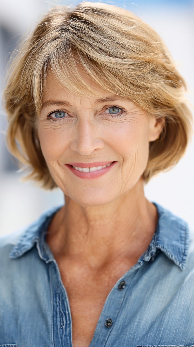 Jaw-Length Feathered Blonde Bob with Side-Swept Micro Fringe