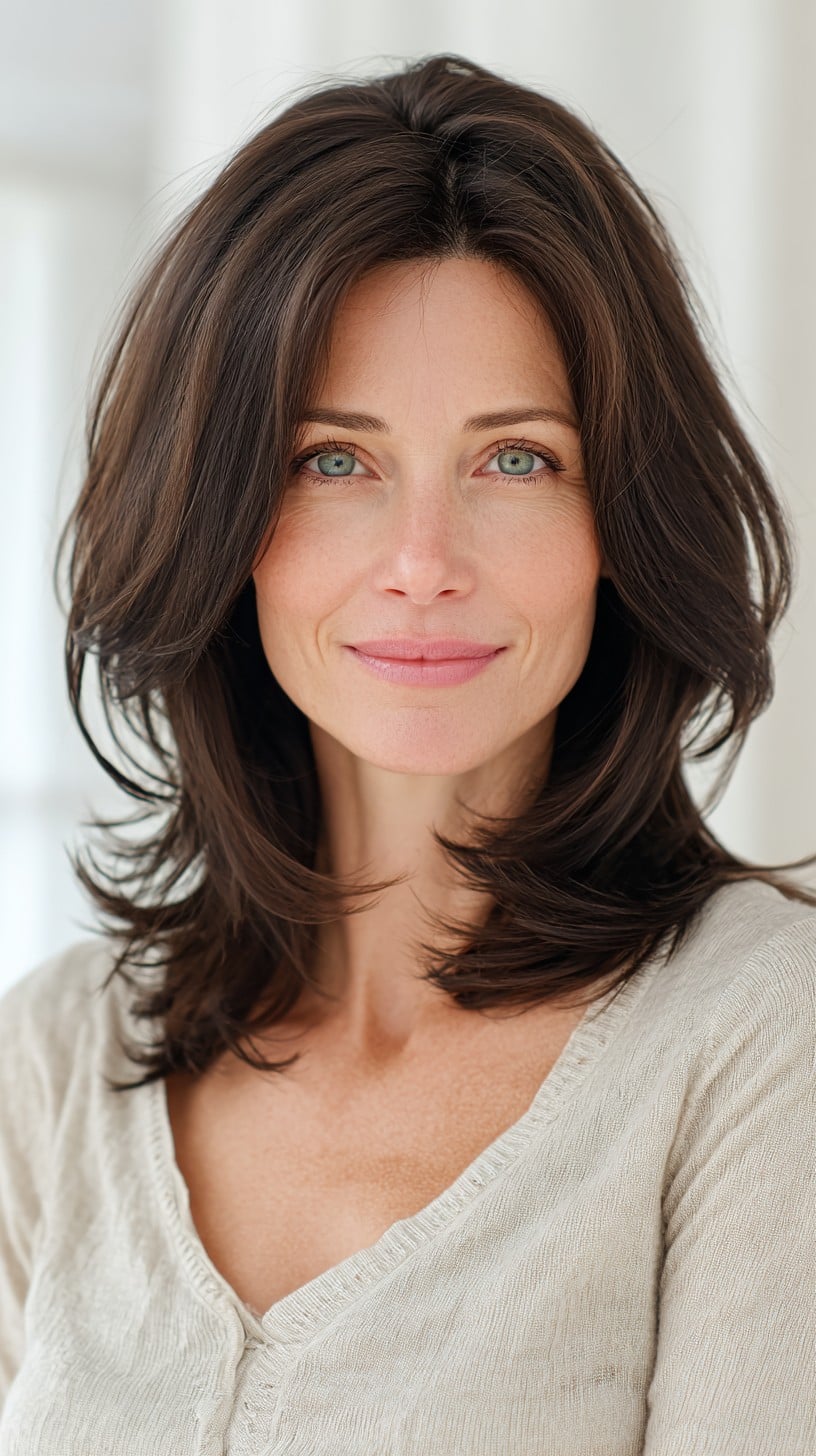 Medium Feathered Hush Cut with Volumized Crown and Airy Perimeter Flicks