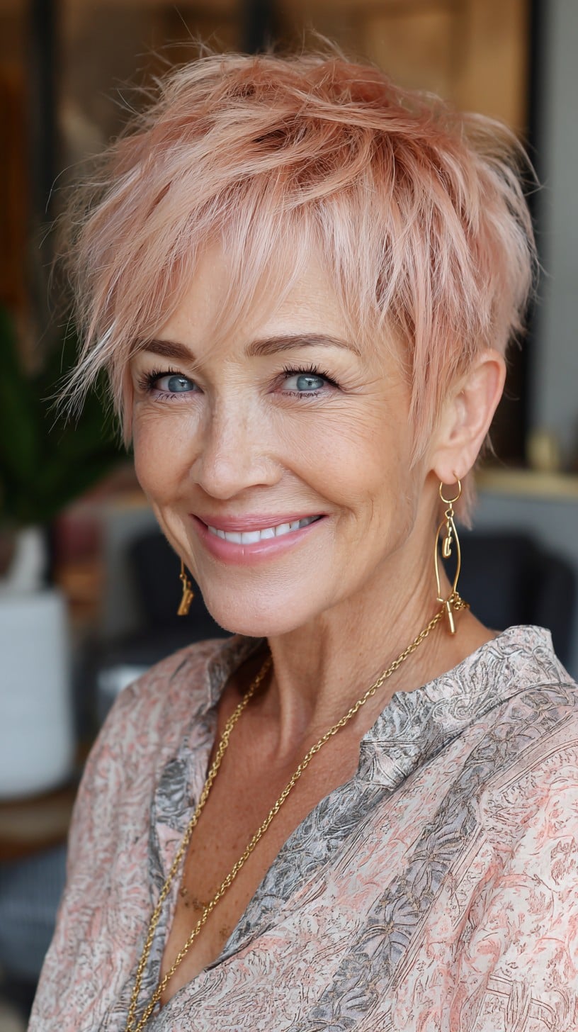 Pastel Rose-Gold Feathered Pixie with Tapered Nape