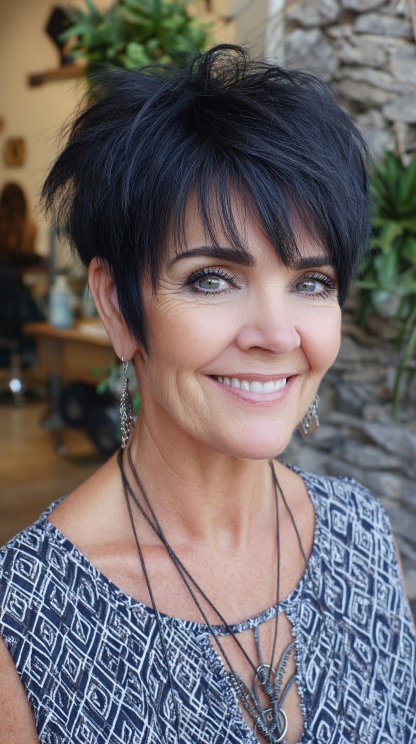 Piecey Dark Pixie with Micro-Bangs and Graduated Nape