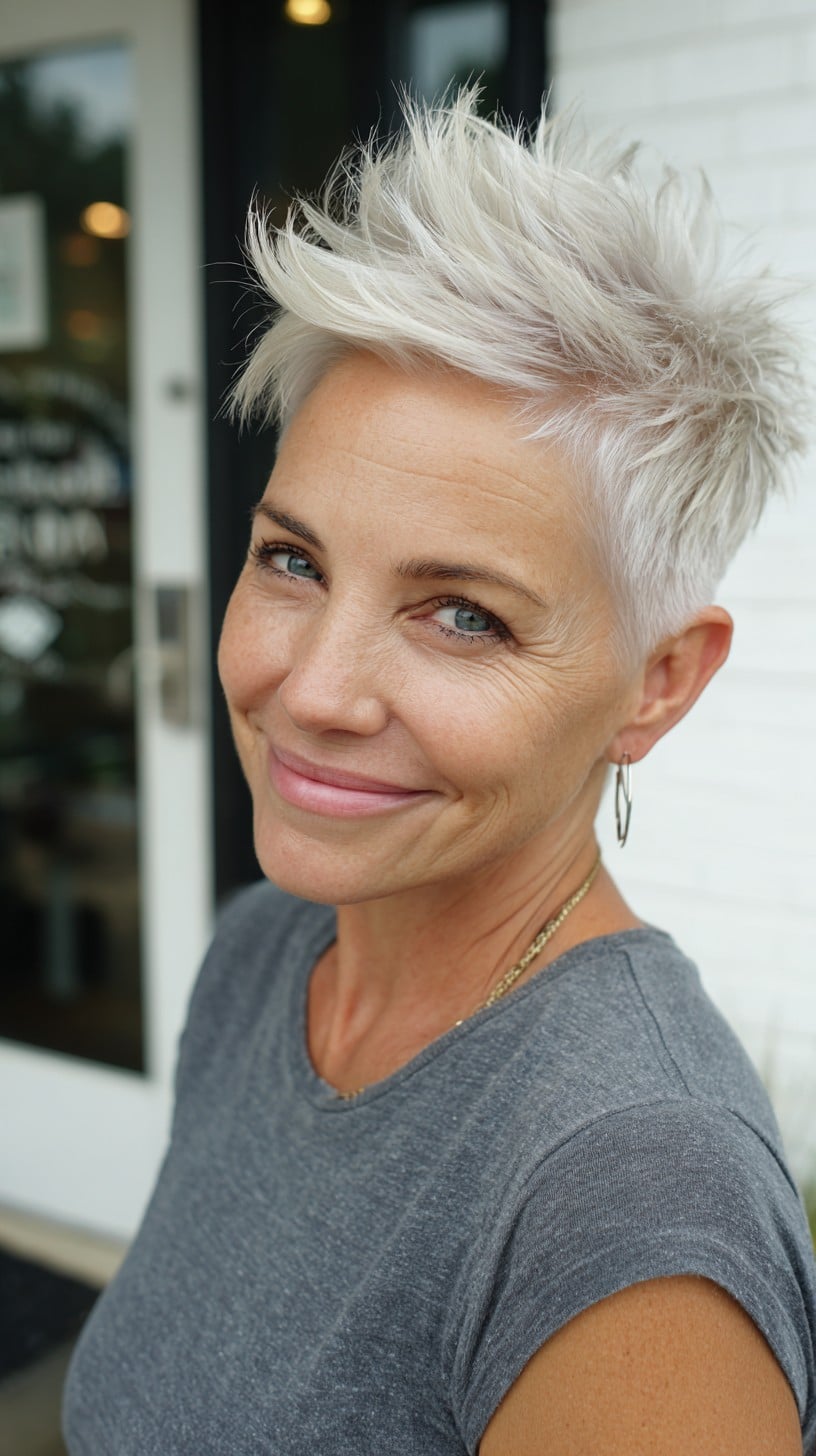 Platinum Spiky Pixie with Root Shadow and Tapered Sides