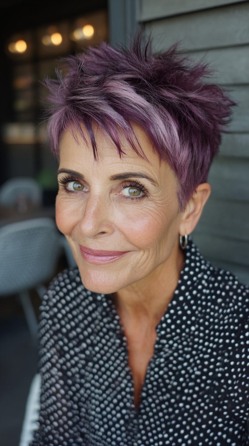 Plum Frosted Spiky Pixie with Root Shadow and Razored Texture