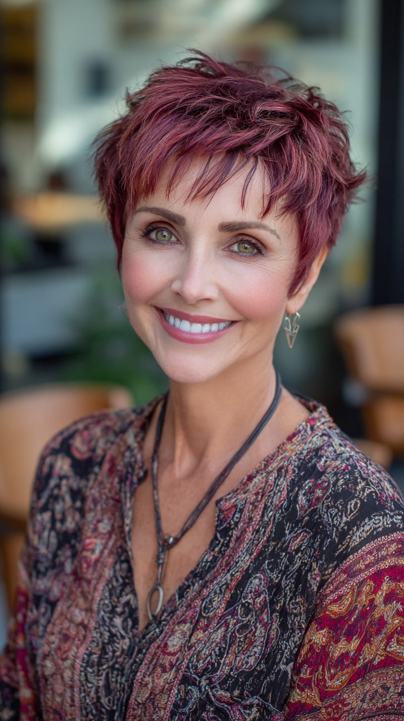 Razor-Textured Berry Pixie with Wispy Micro Fringe