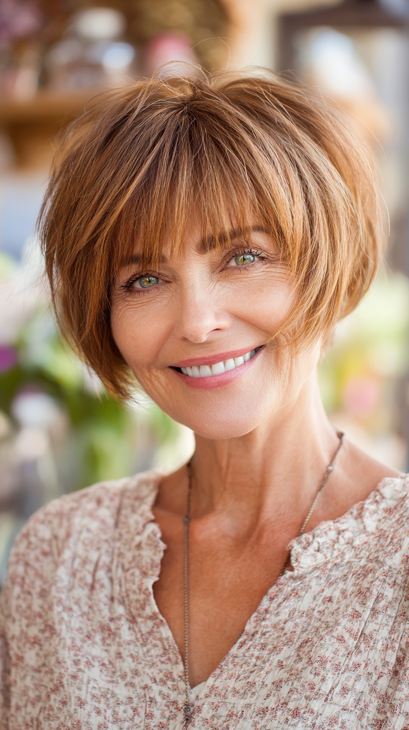 Rounded Copper Textured Bob with Micro Fringe