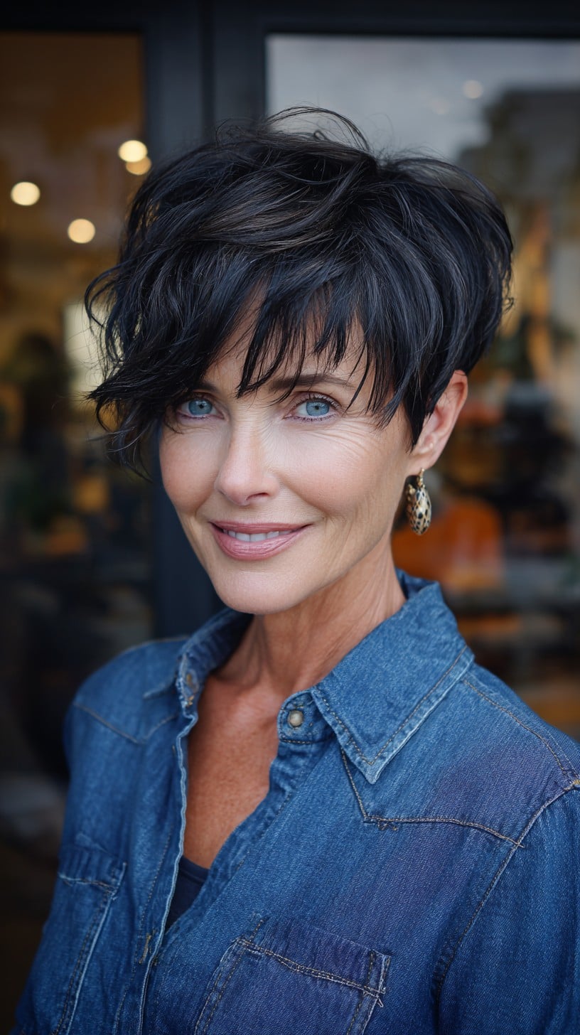Short Choppy Pixie with Long Side-Swept Fringe