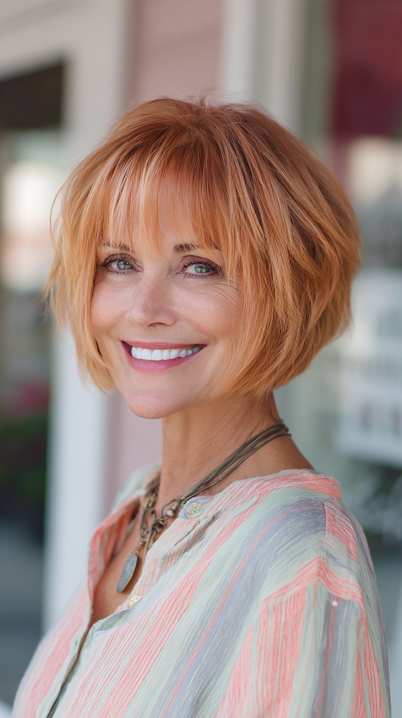 Short Textured Copper Bob with Wispy Brow-Grazing Fringe