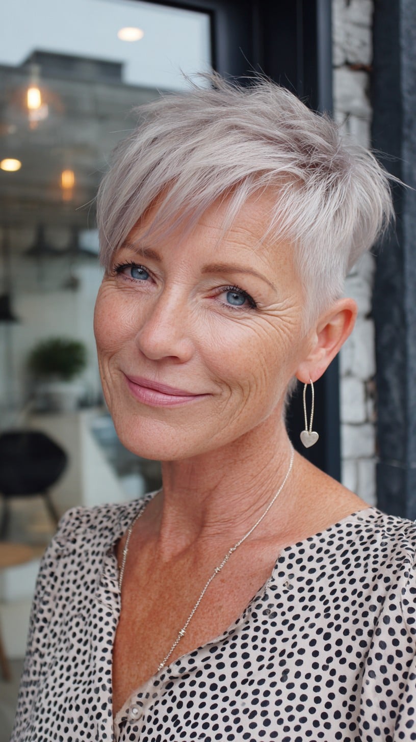 Silver Ash Pixie with Wispy Asymmetric Fringe