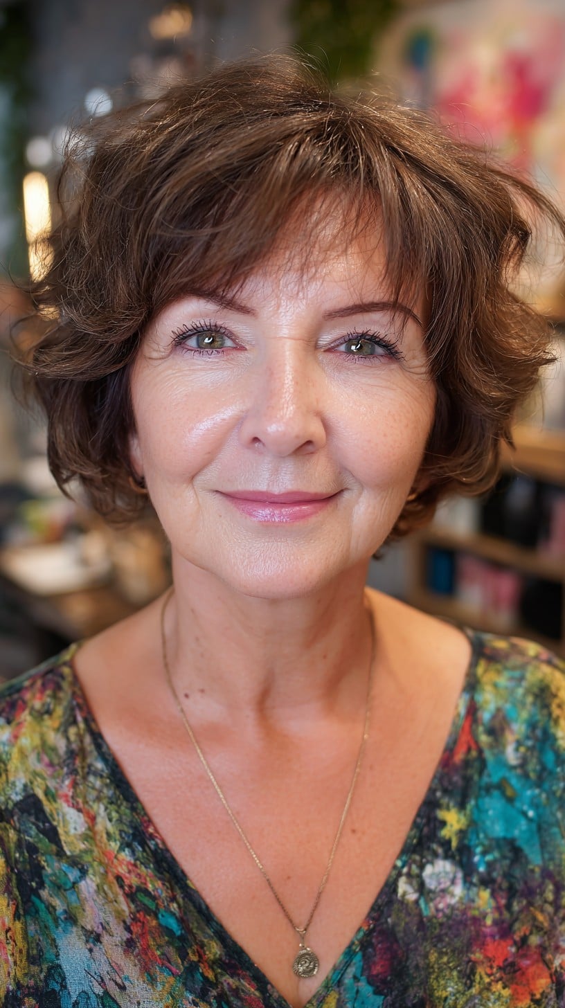 Soft Chestnut Layered Bob with Feathered Fringe