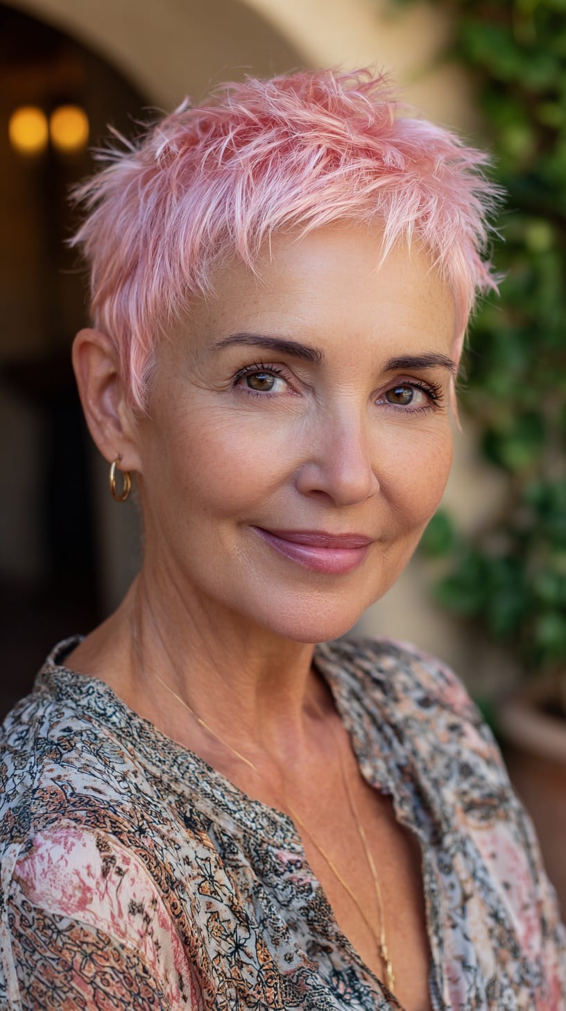Soft Pastel Pink Cropped Pixie with Feathered Texture