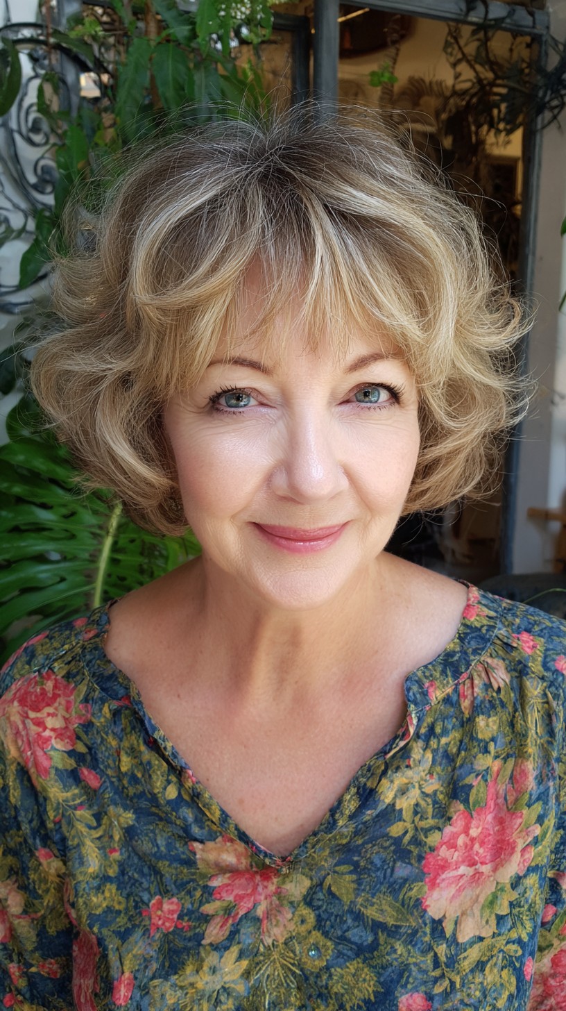 Softly Textured Short Blonde Bob with Delicate Wispy Fringe