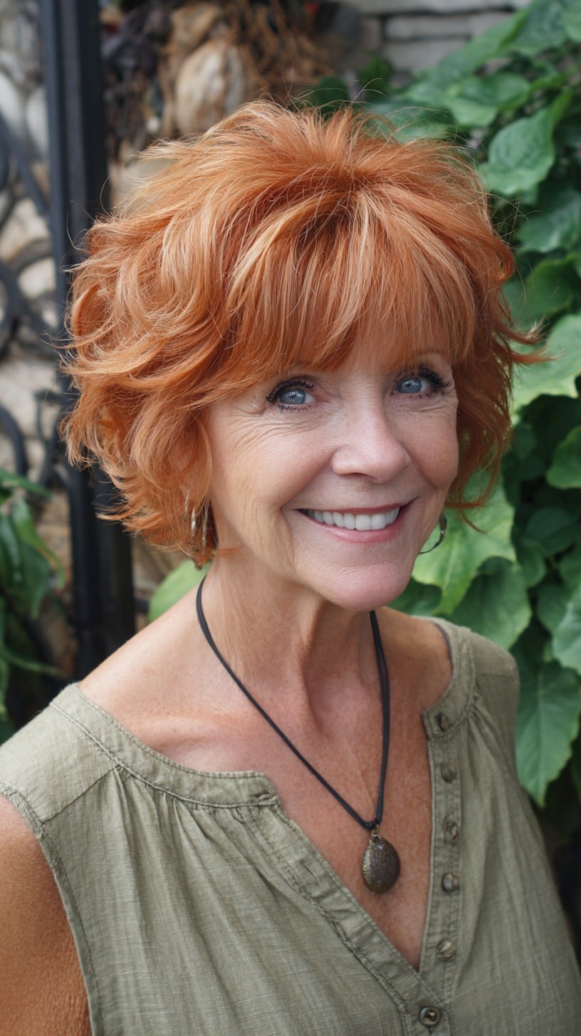 Textured Copper Stacked Bob with Soft Micro-Bangs