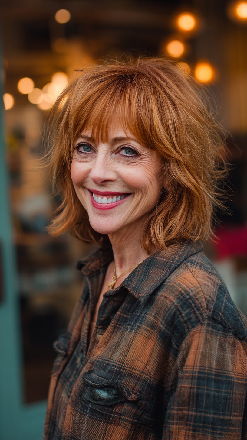 Textured Ginger Lob with Wispy Micro-Fringe