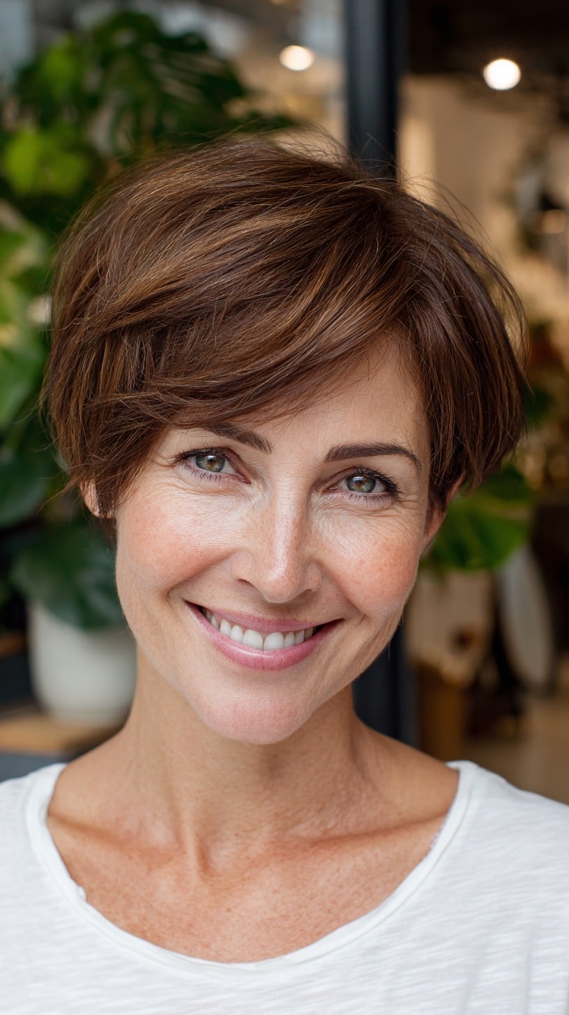 Textured Short Side-Swept Pixie-Bob with Crown Lift