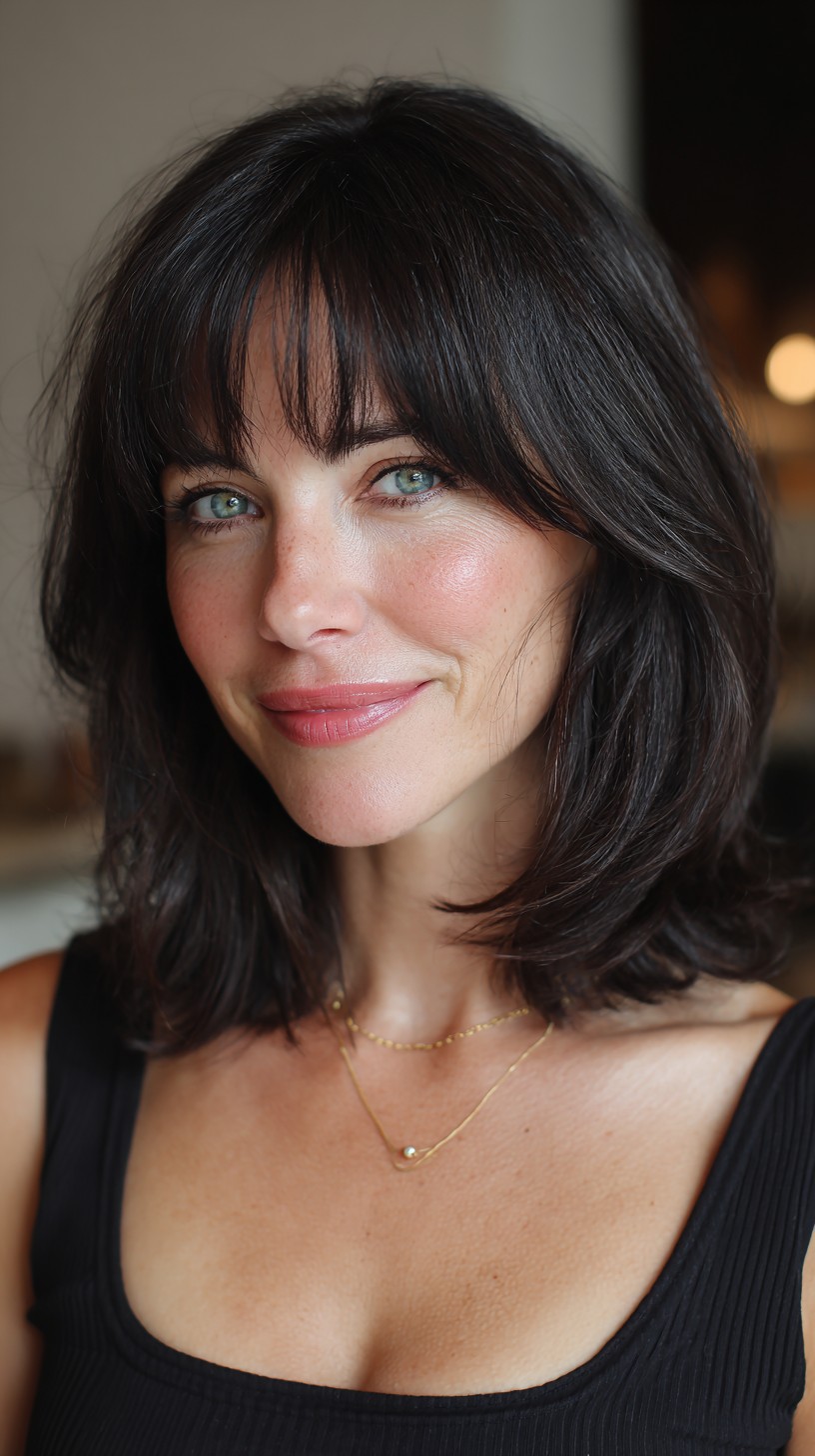 Textured Shoulder-Length Hush Cut with Soft Curtain Bangs