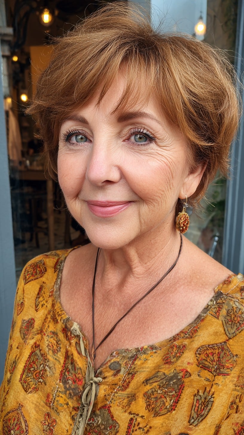 Warm Cinnamon Short Layered Cut with Micro Wisps