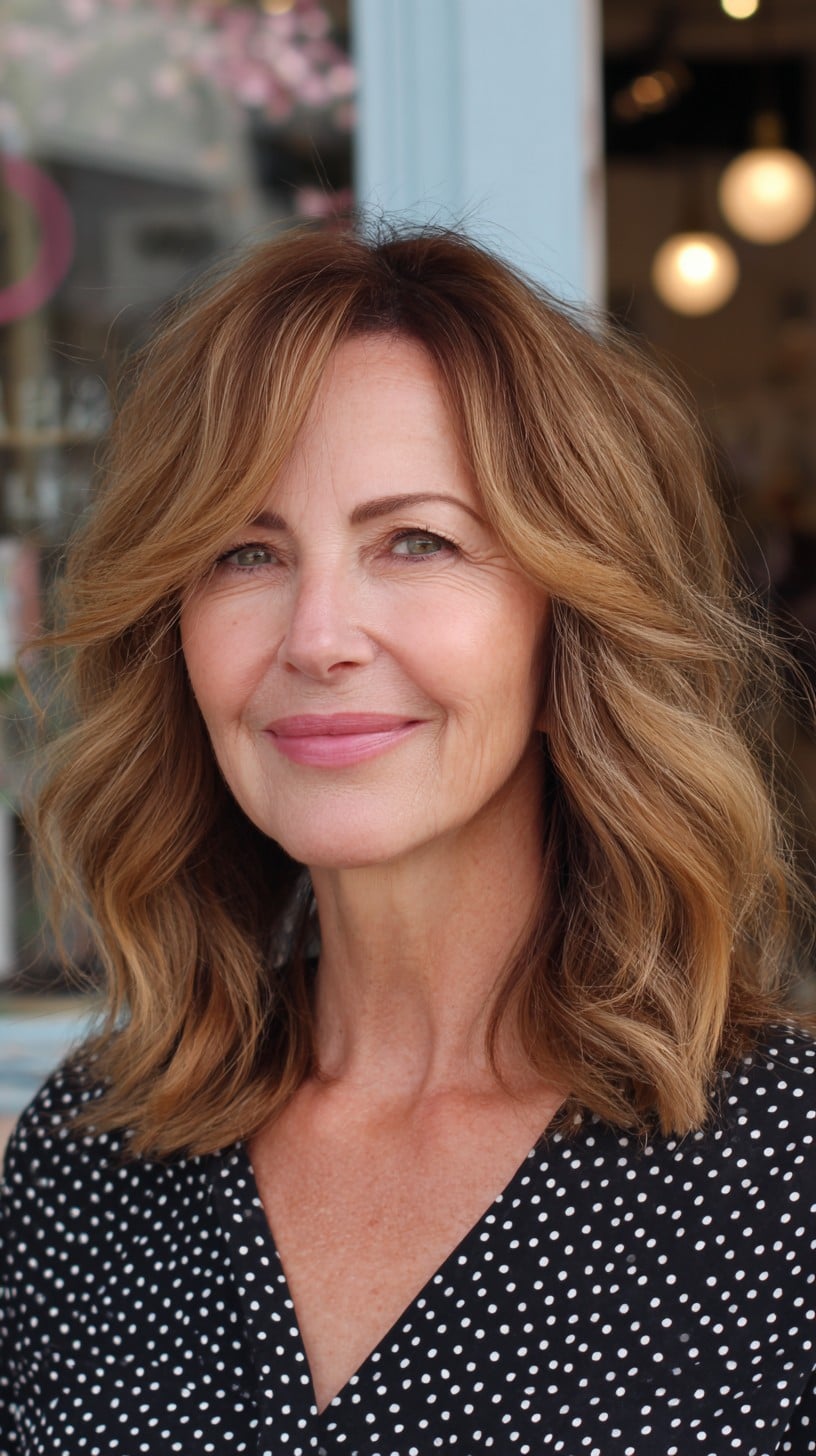 Bronde Shoulder-Grazing Cut with Curtain Layers and Root Shadow