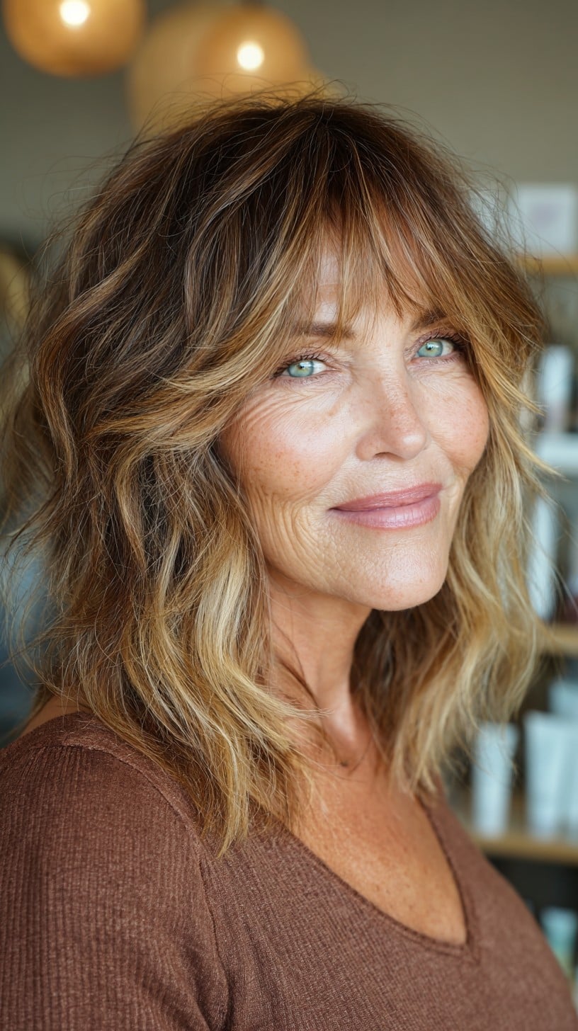 Bronze Shag Wolf Cut with Soft Fringe and Root Melt