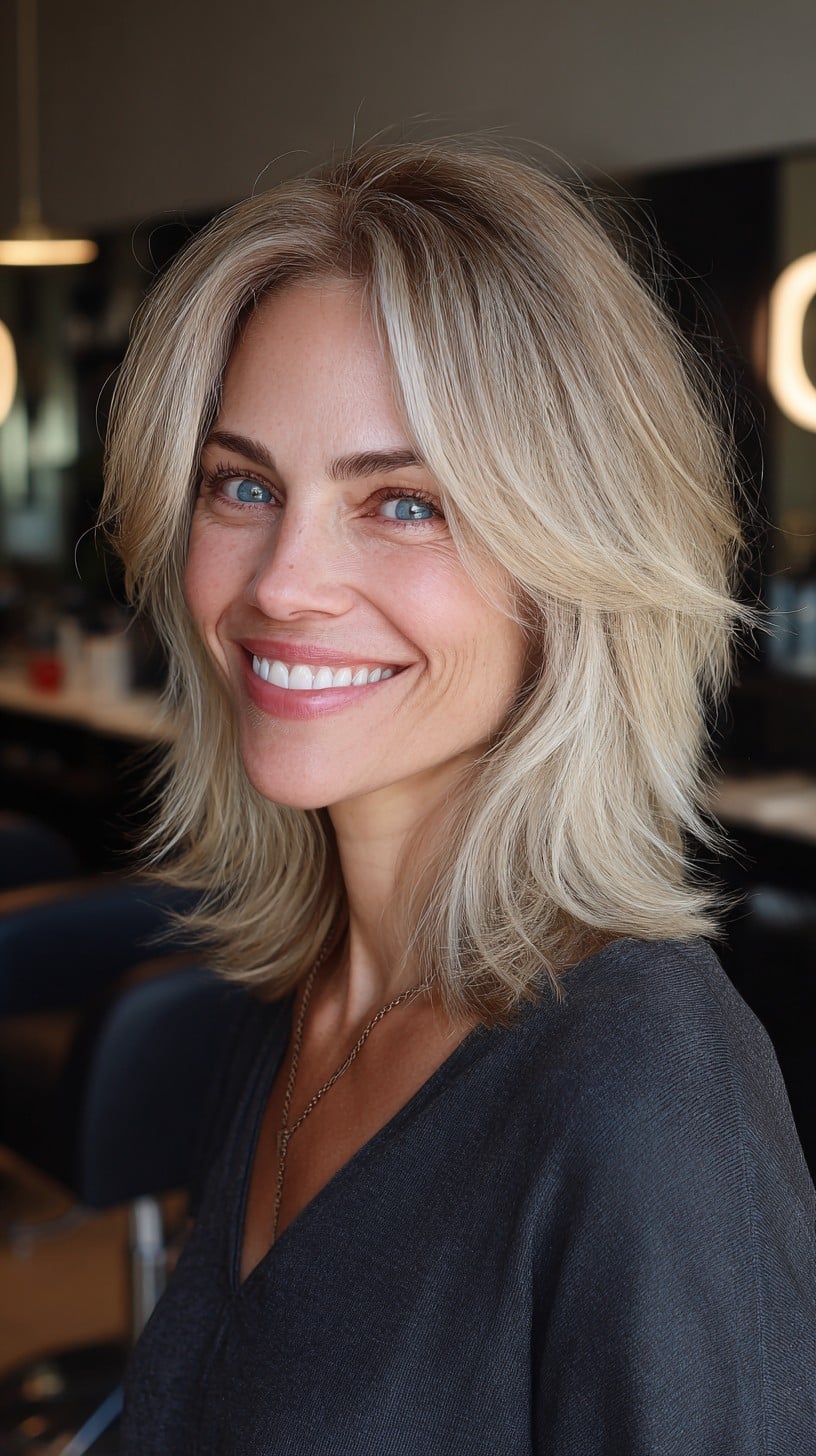 Brushed-Out Mid-Length Shag with Feathered Curtain Frame
