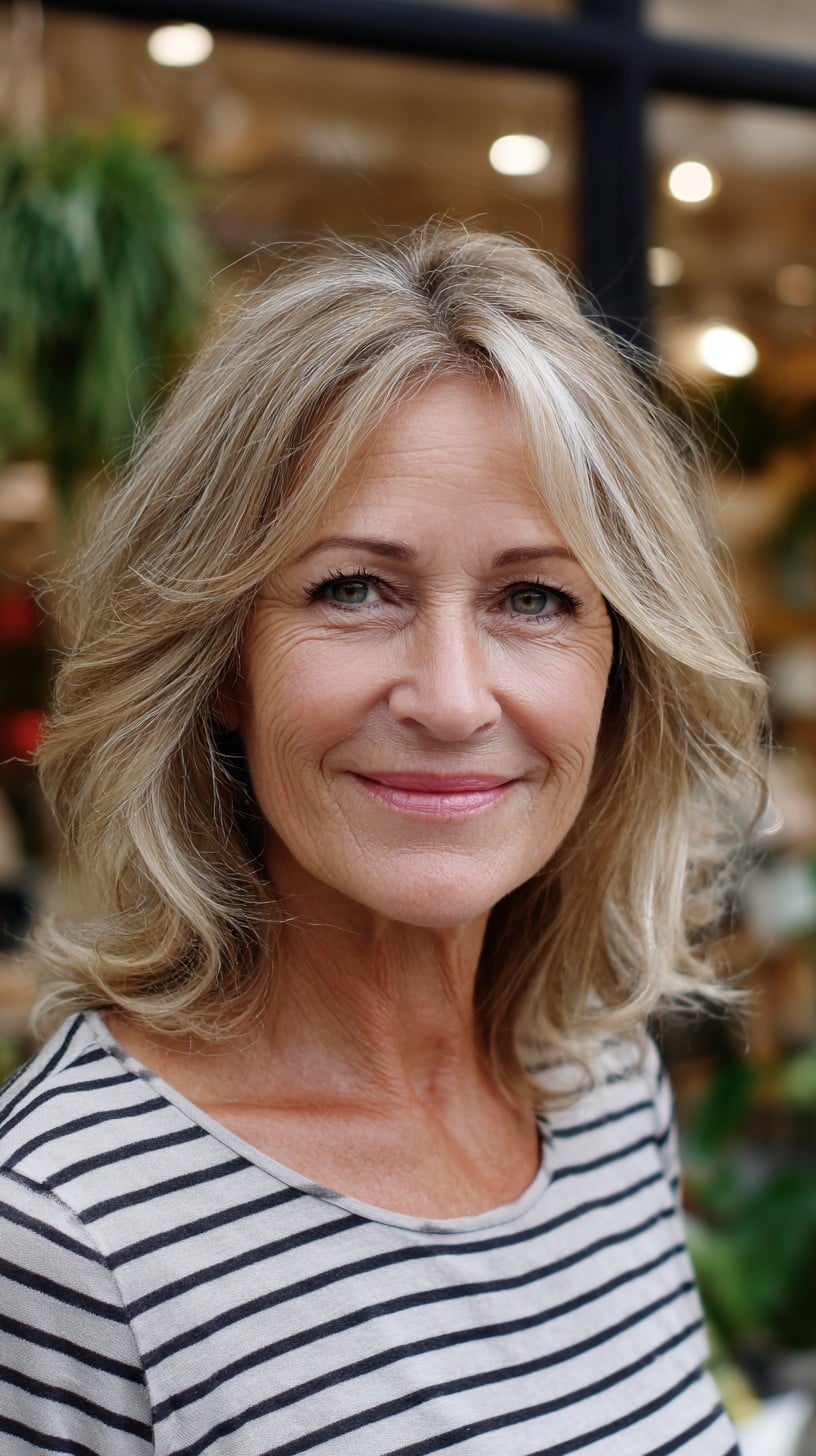 Center-Parted Layered Shoulder-Length Cut with Flipped Ends