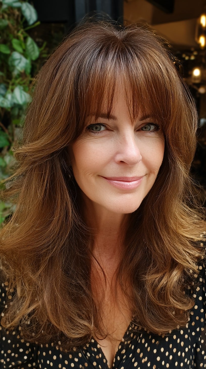Chestnut Layered Lob with Tapered Center-Opening Fringe