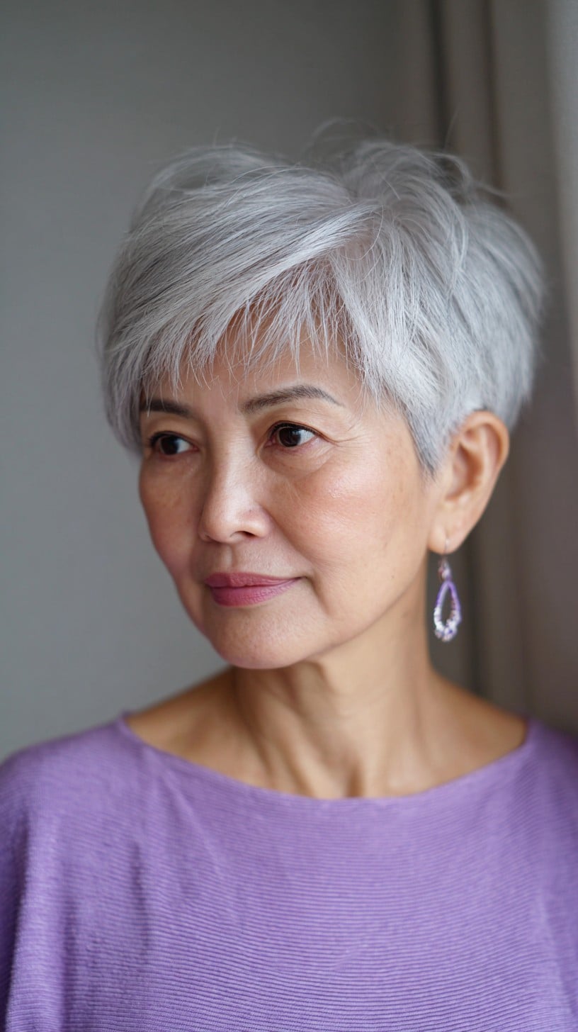 Cropped Pearl-White Pixie with Long Blended Fringe