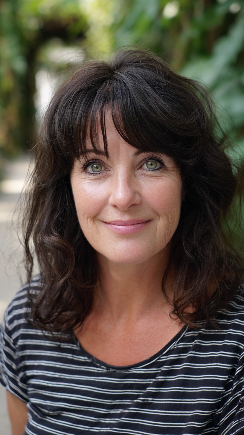 Dark Brunette Shoulder-Grazing Layers with Wispy Brow-Framing Fringe