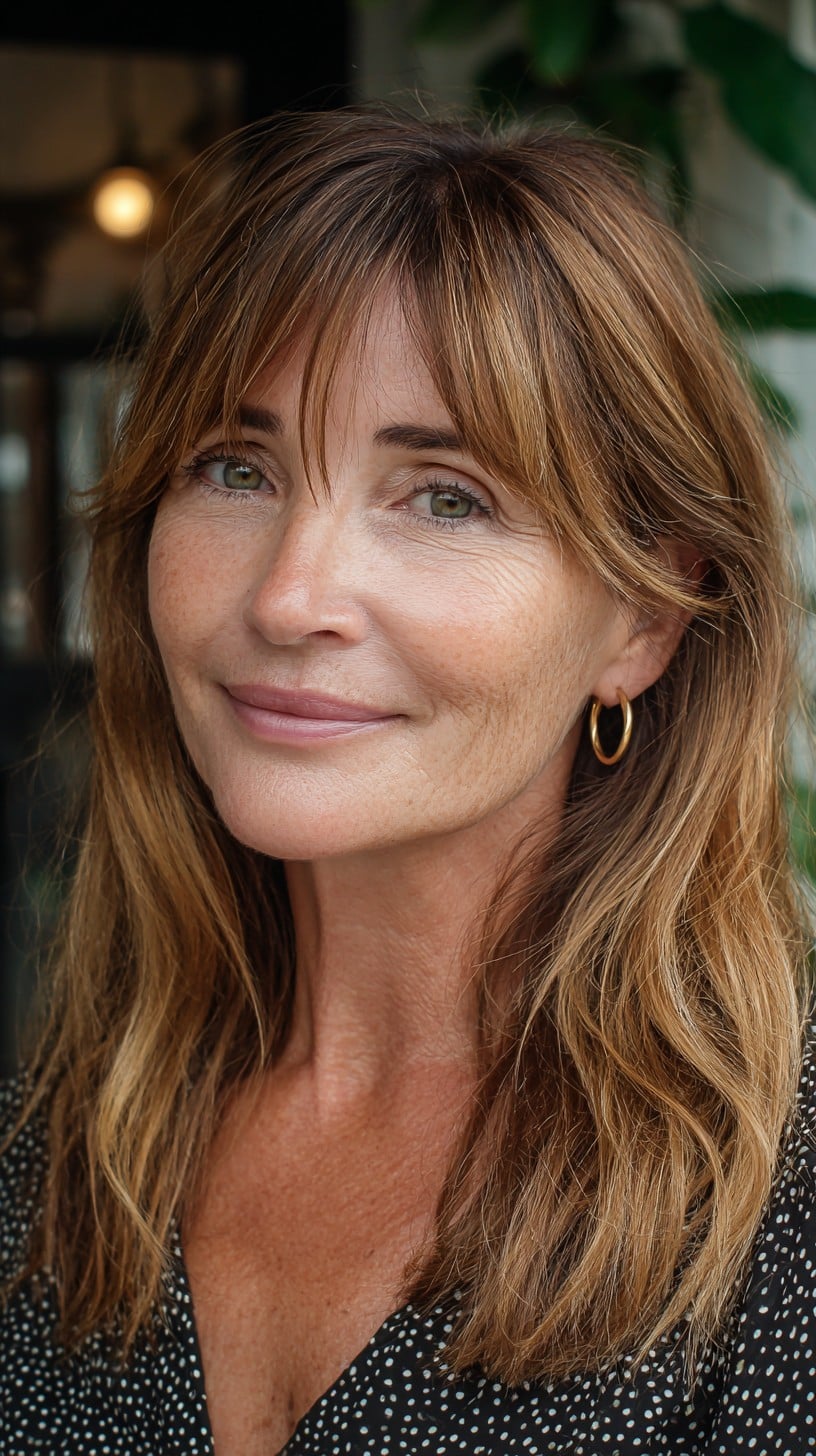 Face-Framing Tapered Curtain Fringe with Mid-Length Natural Waves