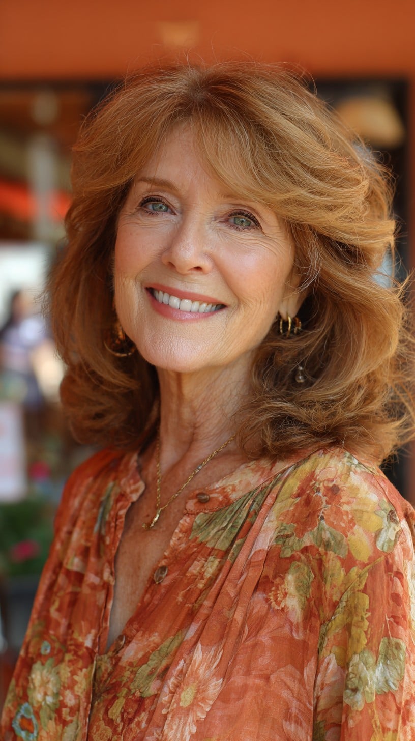 Feathered Copper Mid-Length Cut with Round-Brush Volume