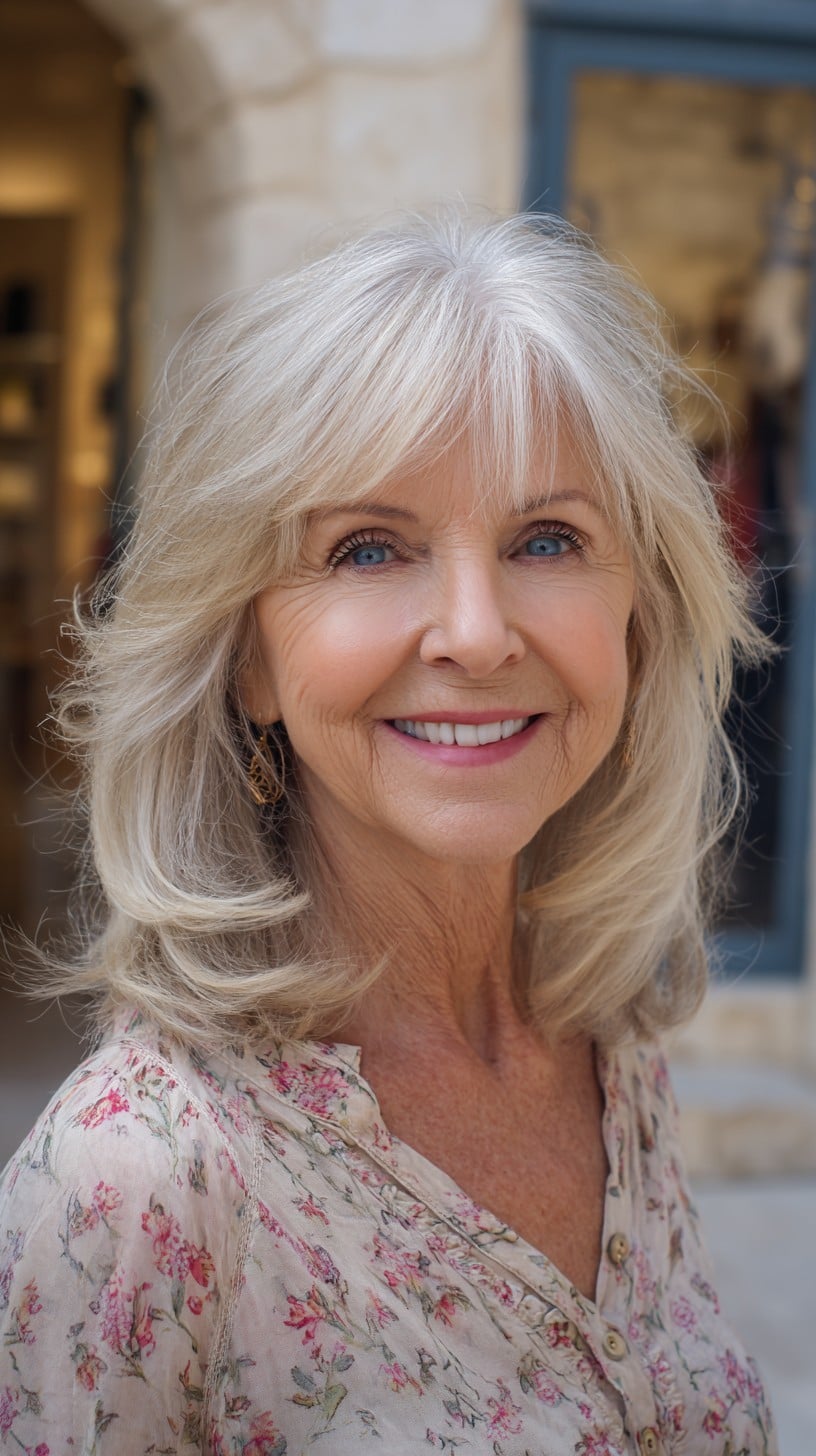 Feathered Shoulder-Length Cut with Wispy Center Fringe