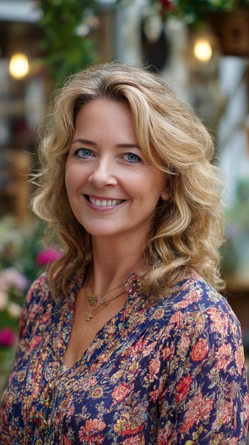 Golden Blonde Shoulder-Length Layers with Soft Root Depth and Face-Framing Waves