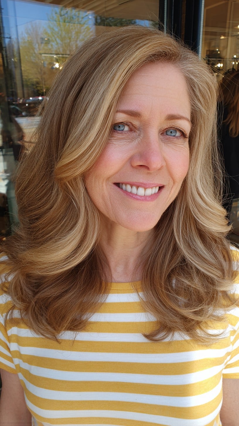Golden Bronde Mid-Length Layers with Rounded Blowout