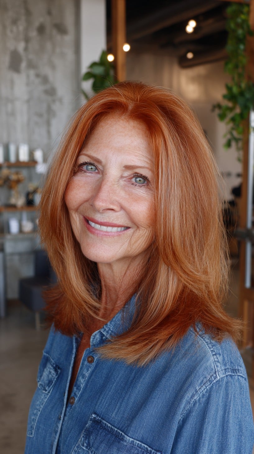 Radiant Copper Shoulder-Length Cut with Underturned Layers