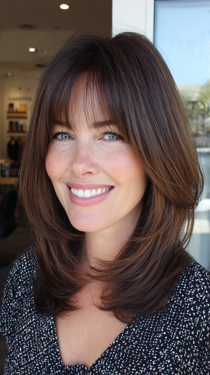Shoulder-Grazing Chestnut Layers with Wispy Micro Fringe
