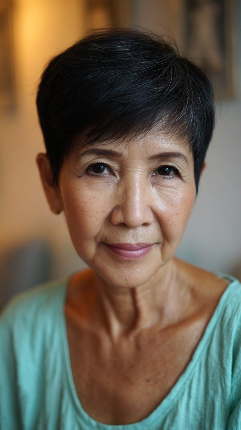 Sleek Short Pixie with Long Soft Fringe