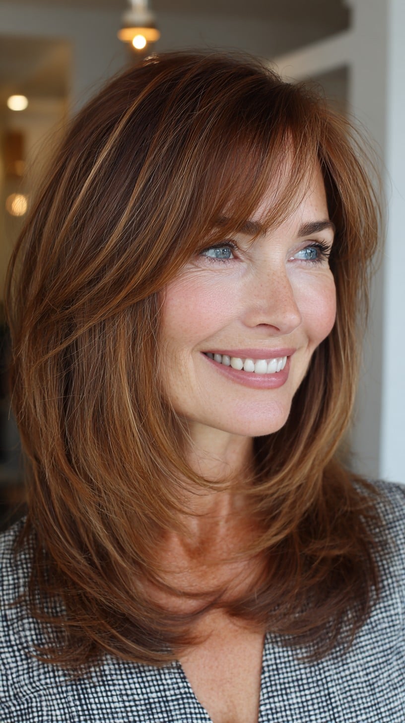 Sliced Mid-Length Lob with Feathered Brow Fringe