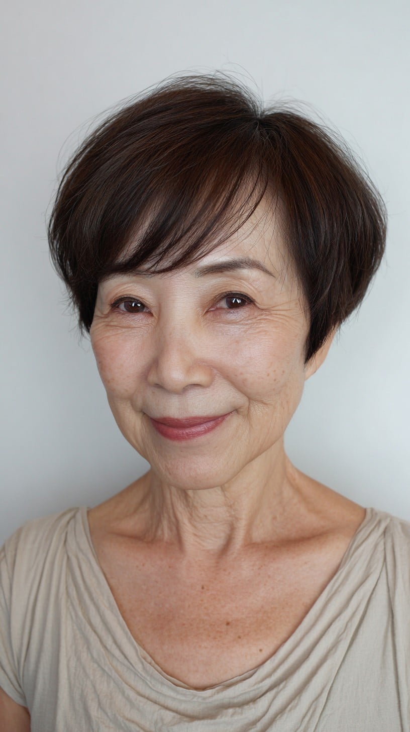 Soft Rounded Pixie with Diagonal Wispy Fringe
