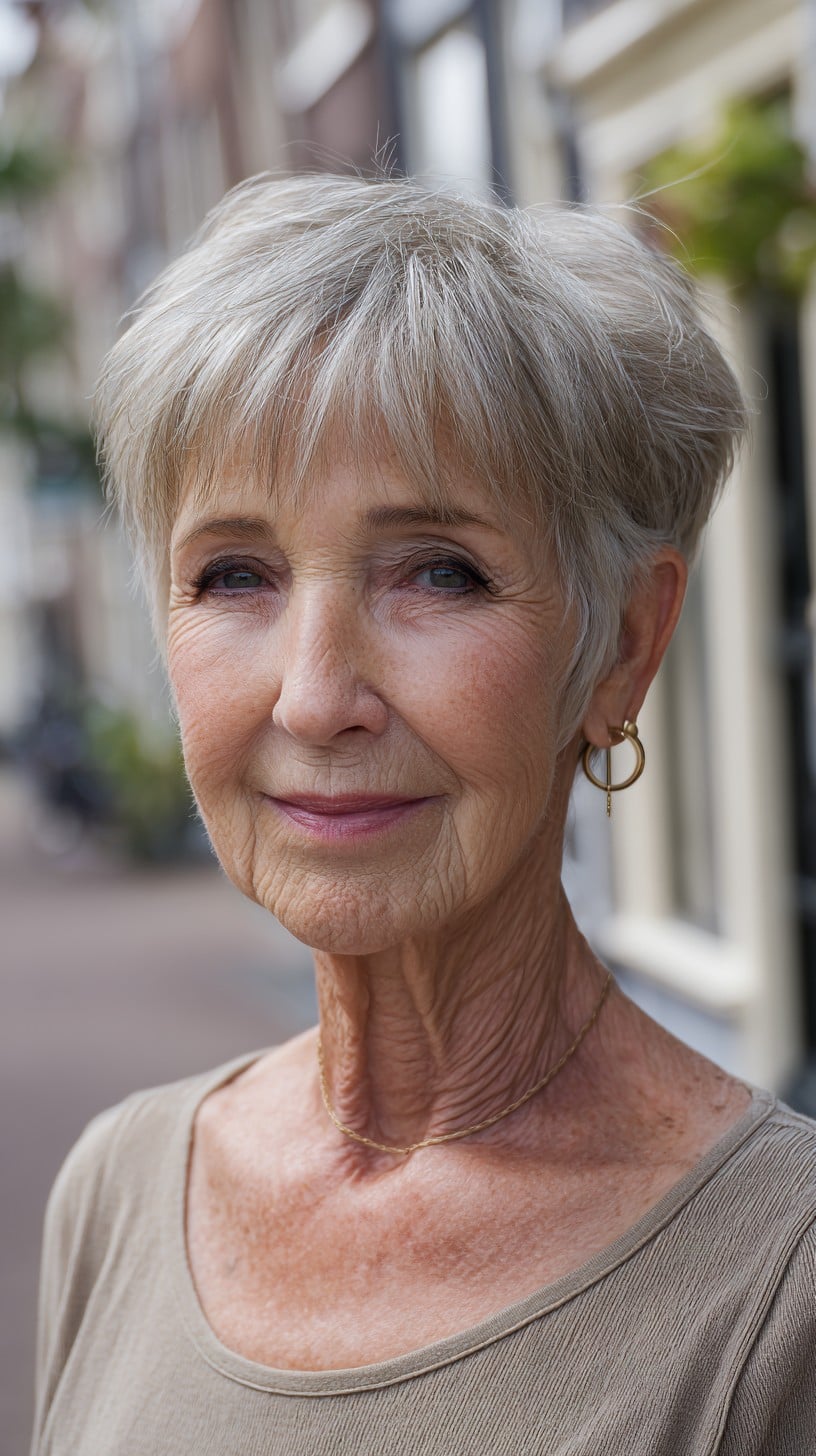 Soft Silver Pixie with Long Blended Fringe