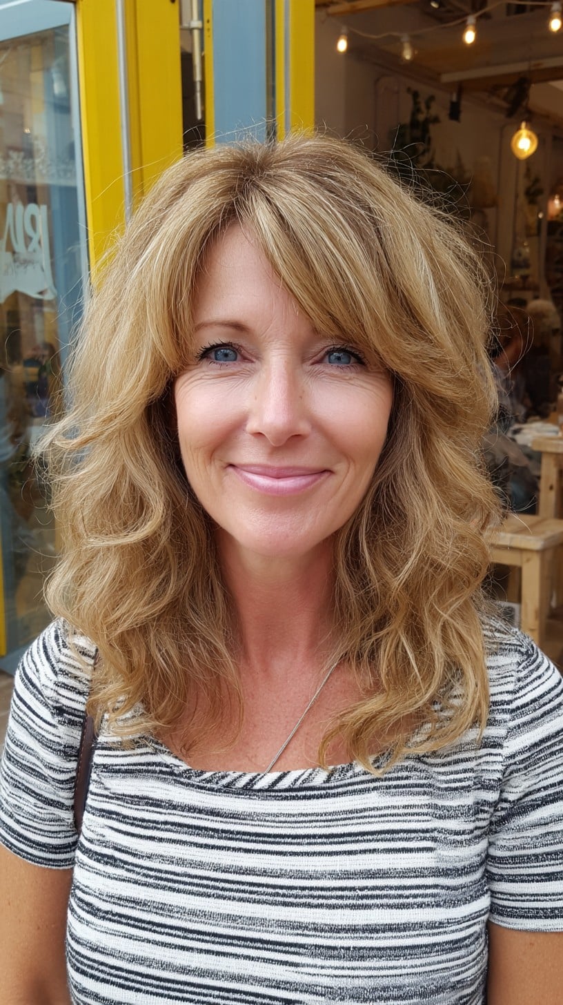 Softly Razored Medium Shag with Lifted Crown and Side-Parted Fringe