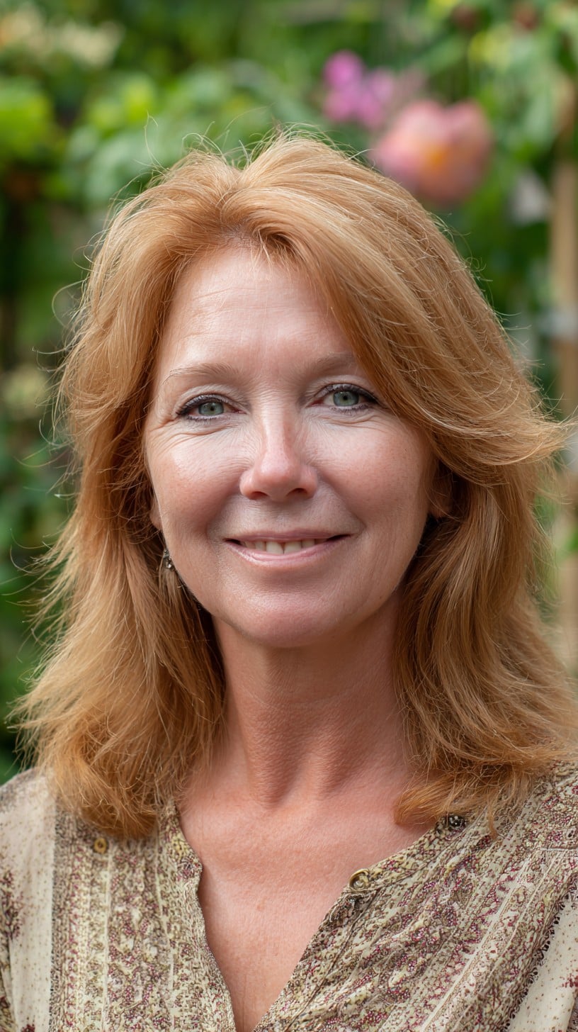 Warm Strawberry-Blonde Feathered Shoulder-Length Layers