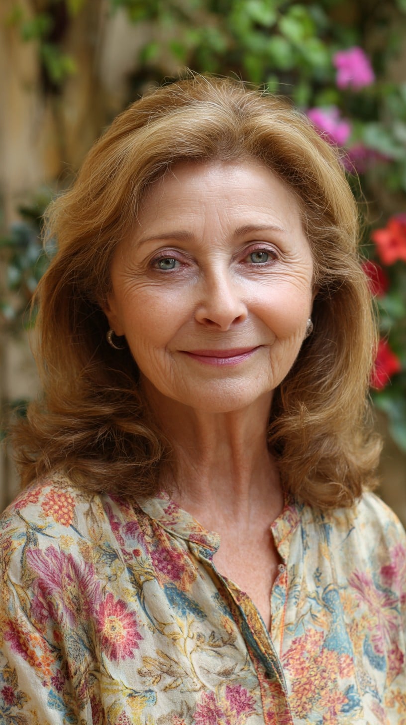 Sunlit Caramel Shoulder-Length Layers with Rounded Ends
